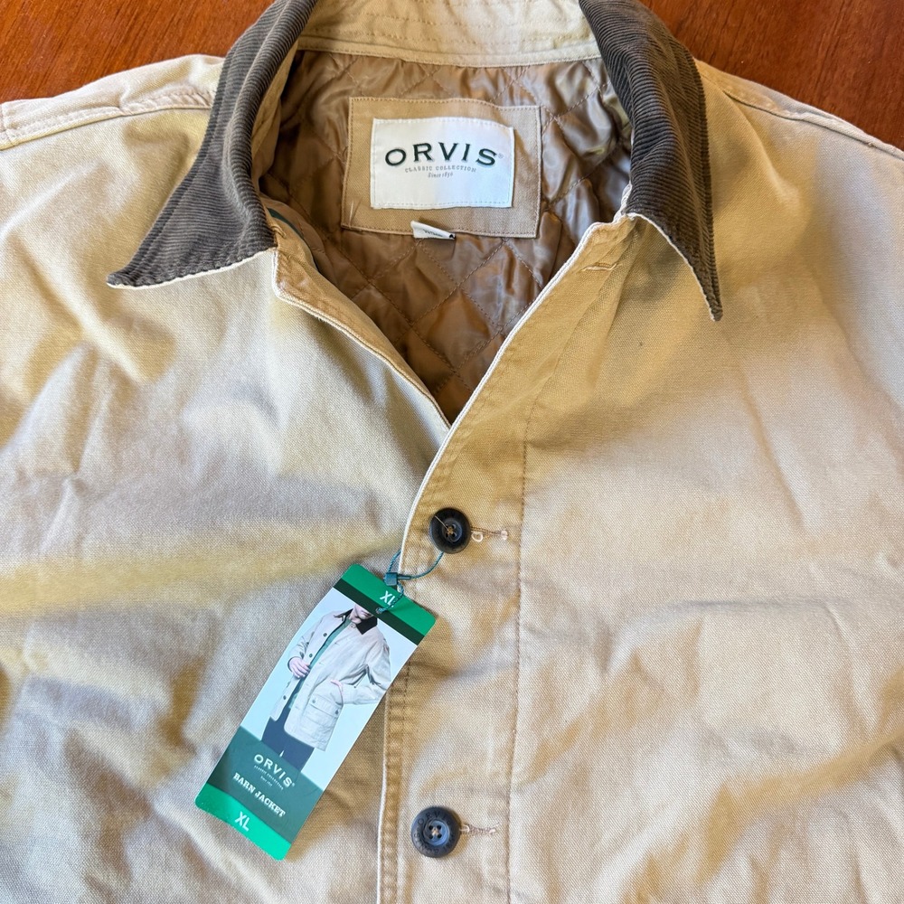 Orvis Mens Tan Cotton Canvas Quilted Barn Jacket Field Chore Coat XL Gorpcore